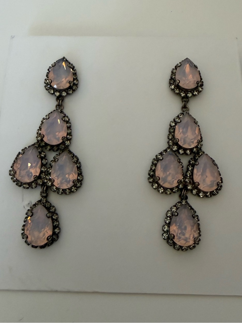 Erickson Beamon Duchess Pink and gunmetal Teardrop Crystal Chandelier Earrings